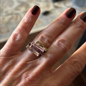 Silver Gemstone Ring w peridot, aquamarine, rose quartz, amethyst